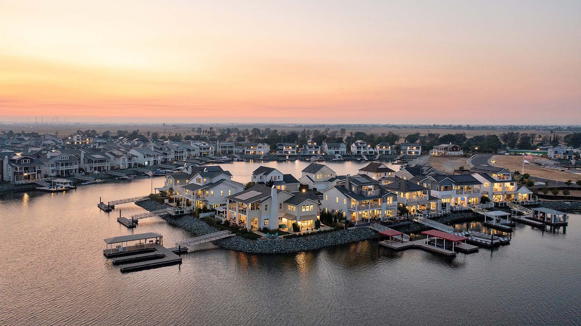 Delta Coves drone of lagoon and houses 1