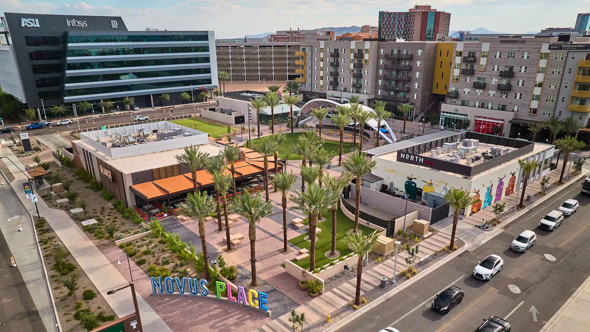 Drone shot of ASU Novus