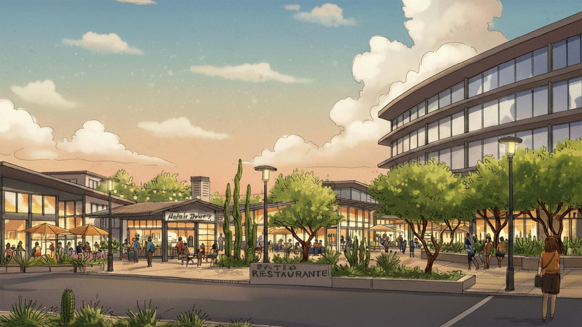Rendering of a conceptual public event plaza at One Scottsdale
