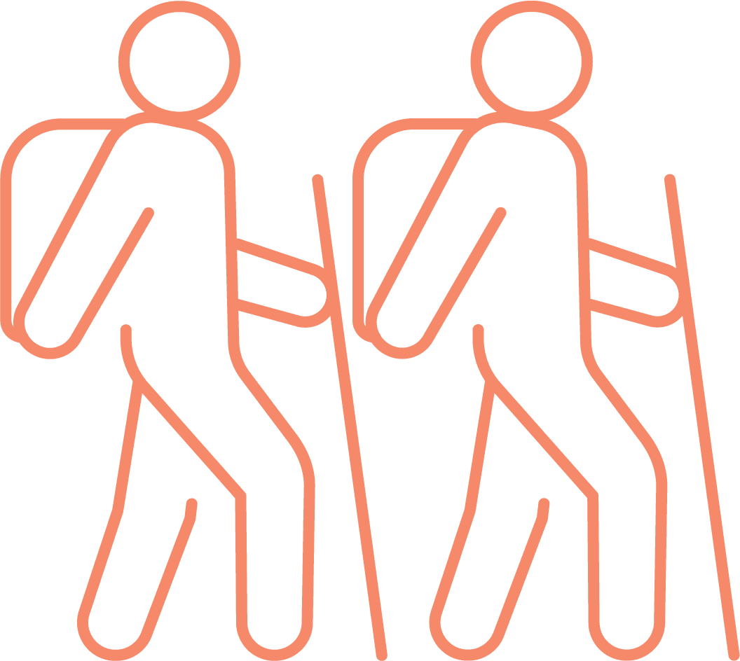 Icon of two hikers with walking sticks